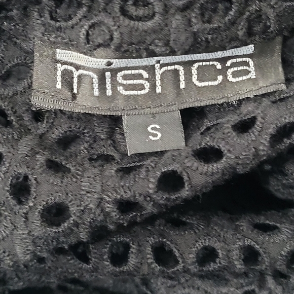 Mischa Ladies Black Eyelet Tie Front Cardigan Long Sleeve Collared Open Front Cl - Picture 5 of 6